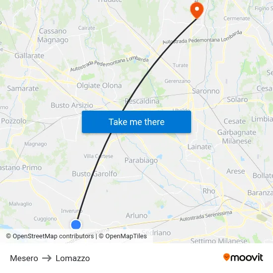 Mesero to Lomazzo map