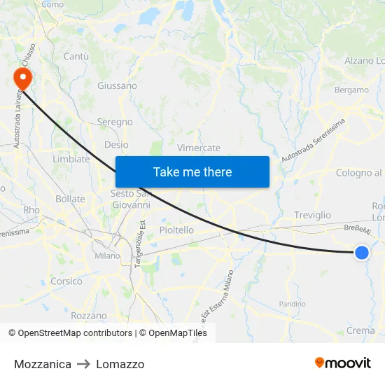 Mozzanica to Lomazzo map