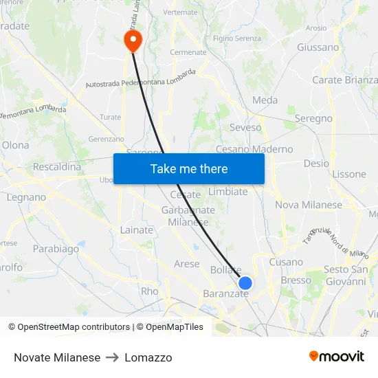 Novate Milanese to Lomazzo map