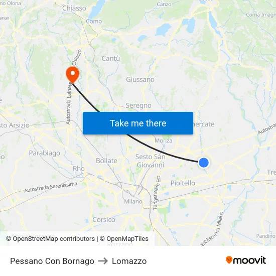 Pessano Con Bornago to Lomazzo map