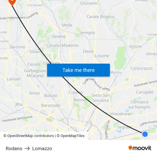 Rodano to Lomazzo map
