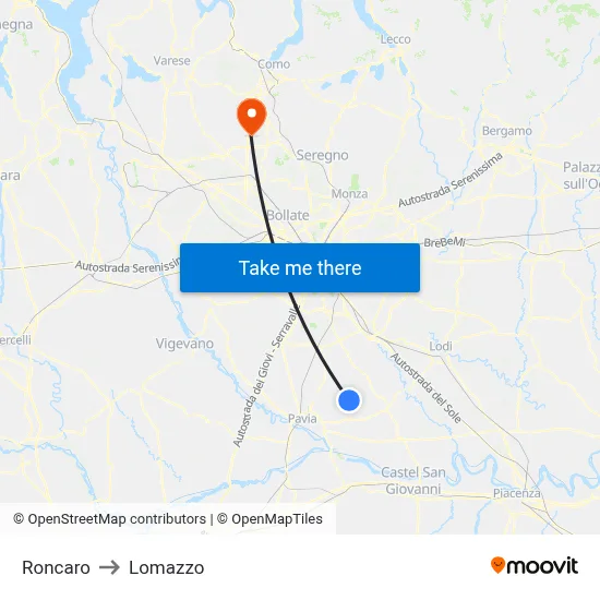 Roncaro to Lomazzo map