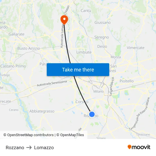 Rozzano to Lomazzo map