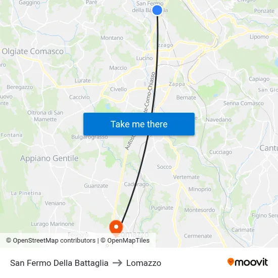 San Fermo Della Battaglia to Lomazzo map
