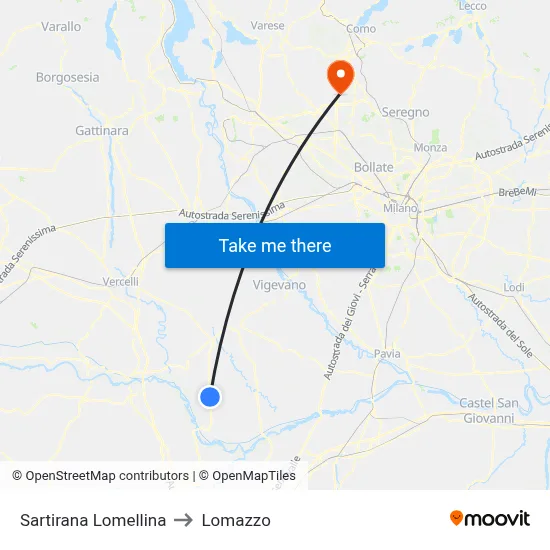 Sartirana Lomellina to Lomazzo map