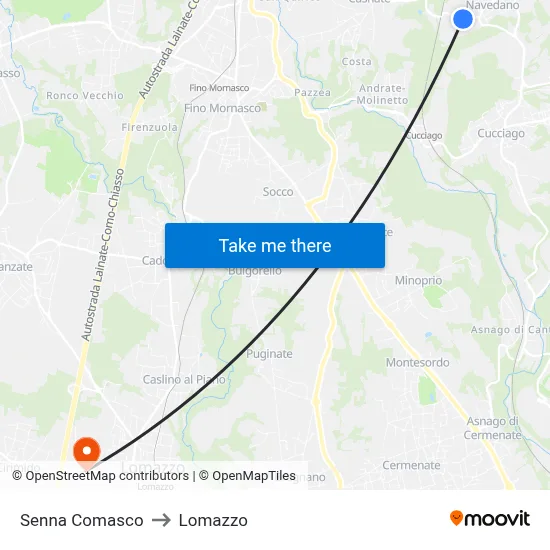Senna Comasco to Lomazzo map