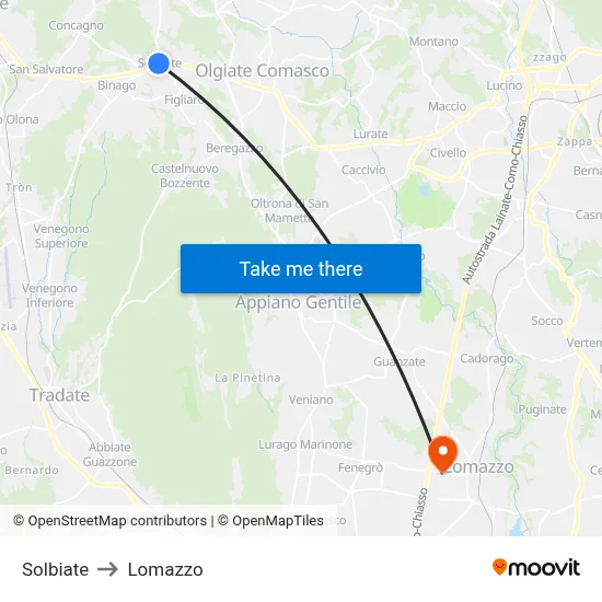 Solbiate to Lomazzo map