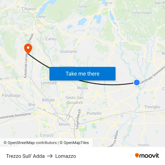 Trezzo Sull' Adda to Lomazzo map