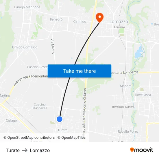Turate to Lomazzo map