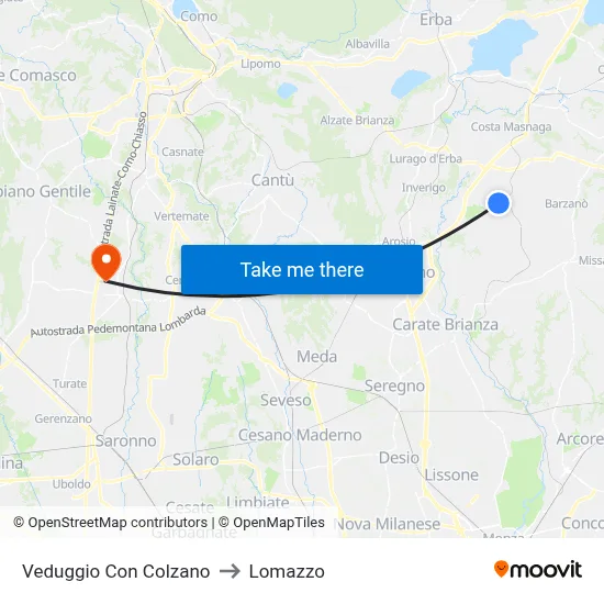 Veduggio con Colzano to Lomazzo map