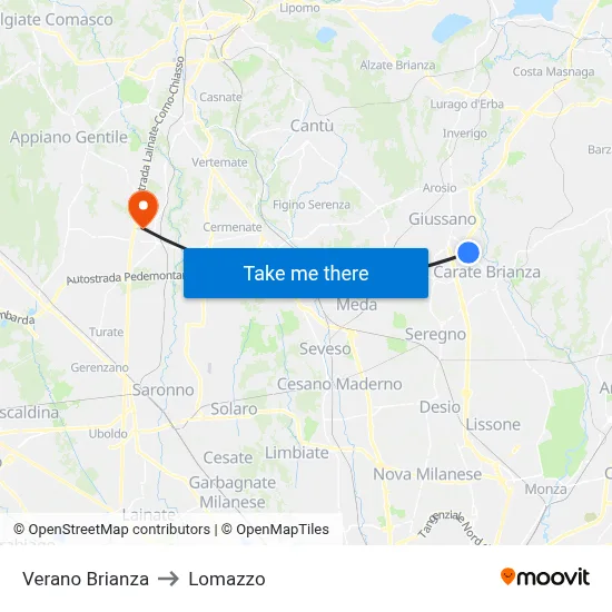 Verano Brianza to Lomazzo map