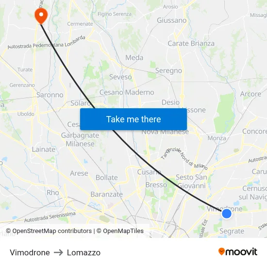 Vimodrone to Lomazzo map