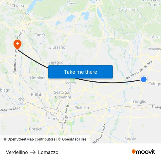 Verdellino to Lomazzo map