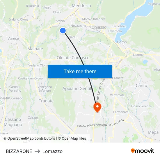 BIZZARONE to Lomazzo map