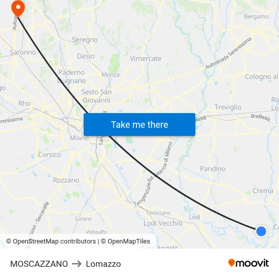 Moscazzano to Lomazzo map