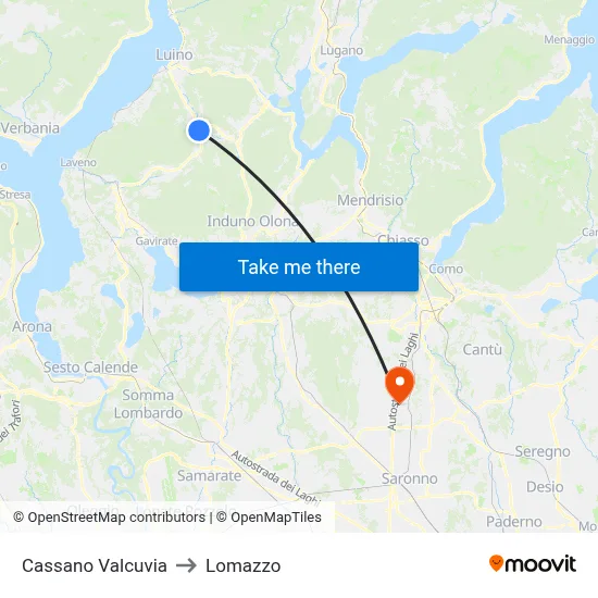 Cassano Valcuvia to Lomazzo map