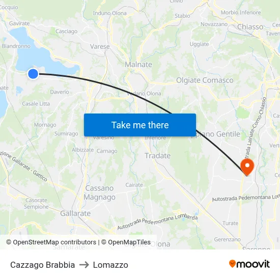 Cazzago Brabbia to Lomazzo map