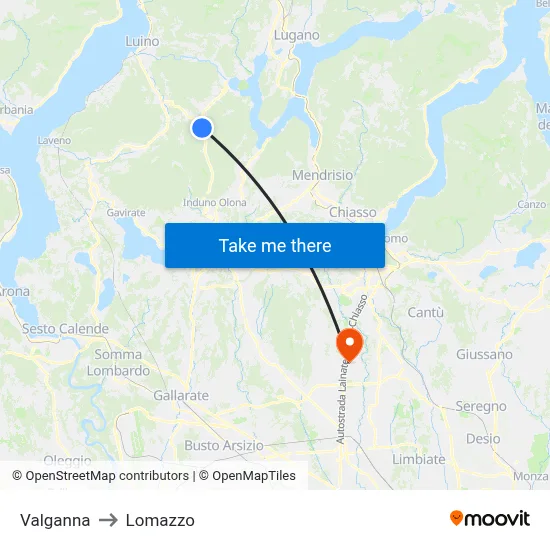 Valganna to Lomazzo map