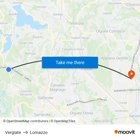 Vergiate to Lomazzo map