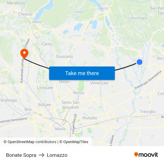 Bonate Sopra to Lomazzo map