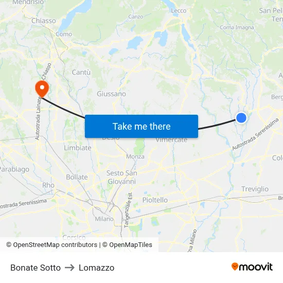 Bonate Sotto to Lomazzo map