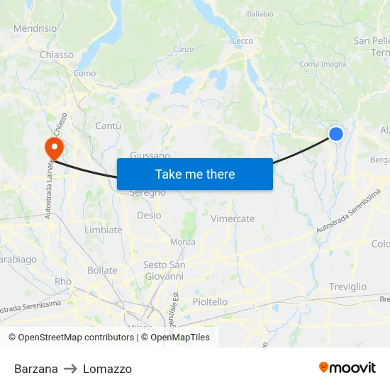 Barzana to Lomazzo map