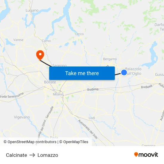 Calcinate to Lomazzo map