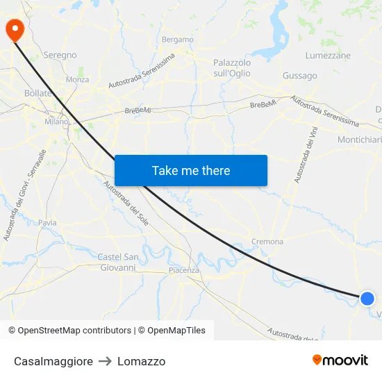 Casalmaggiore to Lomazzo map