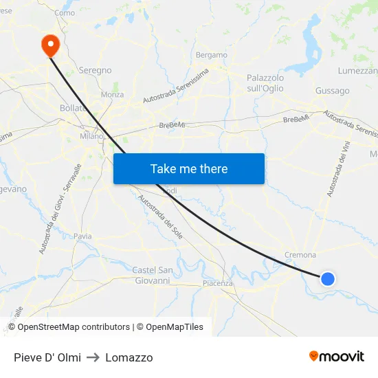 Pieve D' Olmi to Lomazzo map