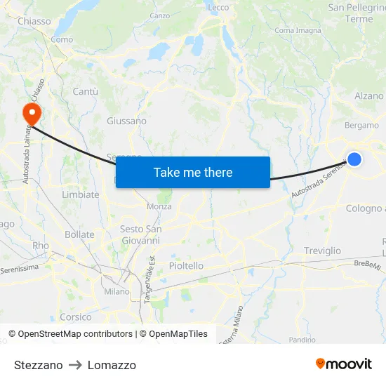 Stezzano to Lomazzo map