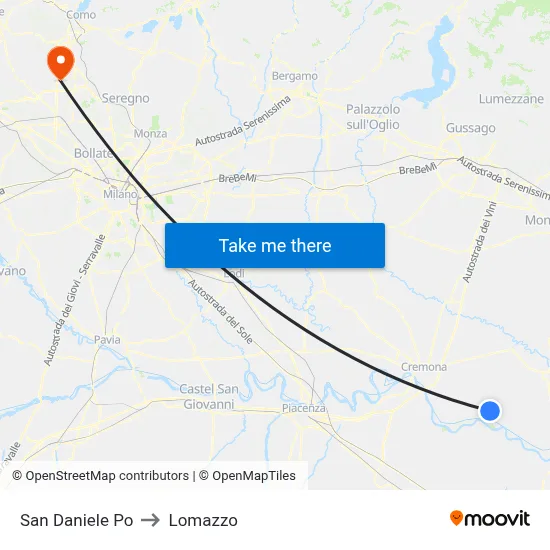 San Daniele Po to Lomazzo map
