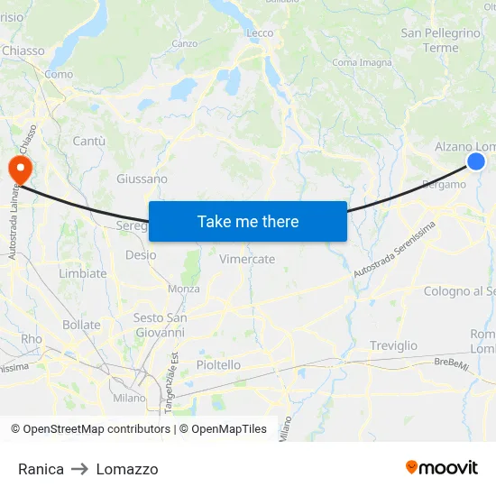 Ranica to Lomazzo map