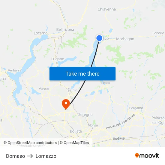 Domaso to Lomazzo map