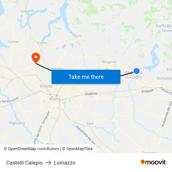 Castelli Calepio to Lomazzo map
