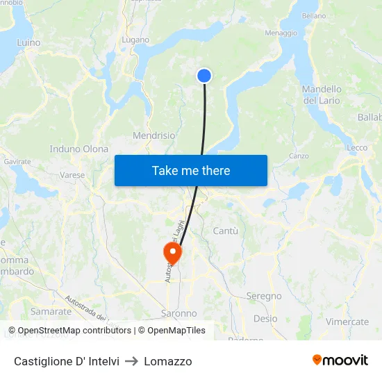 Castiglione d'Intelvi to Lomazzo map