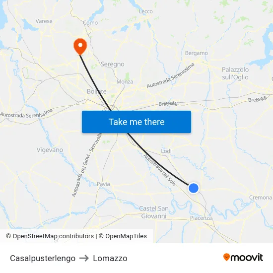 Casalpusterlengo to Lomazzo map