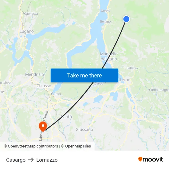 Casargo to Lomazzo map