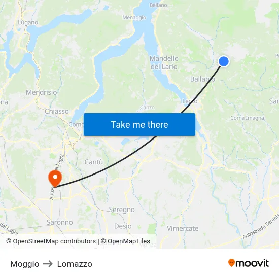 Moggio to Lomazzo map