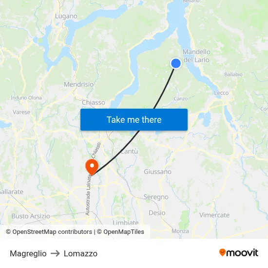 Magreglio to Lomazzo map