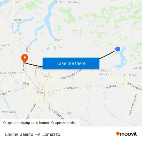 Endine Gaiano to Lomazzo map