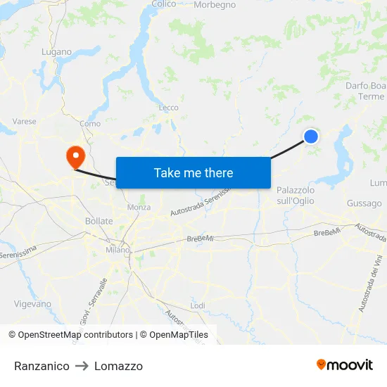 Ranzanico to Lomazzo map