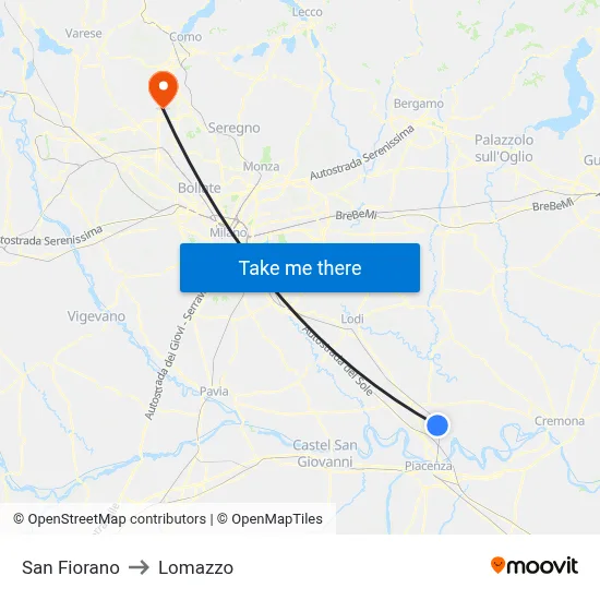 San Fiorano to Lomazzo map