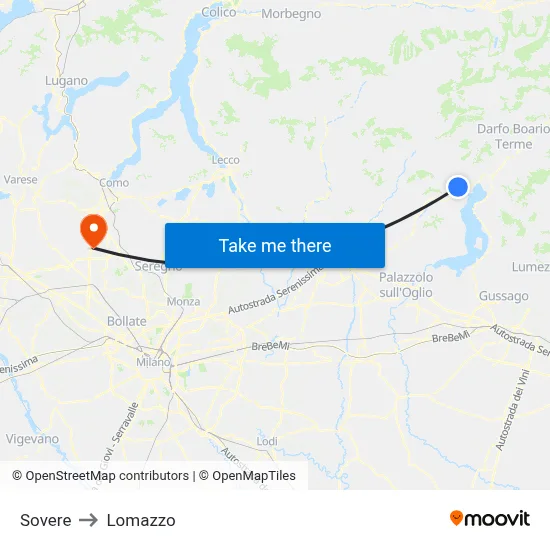 Sovere to Lomazzo map
