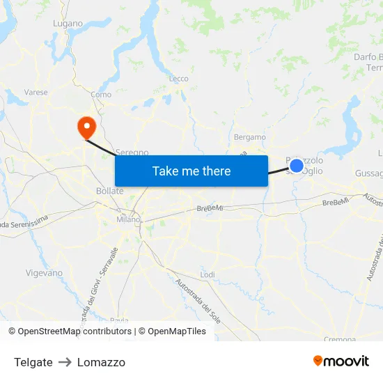 Telgate to Lomazzo map