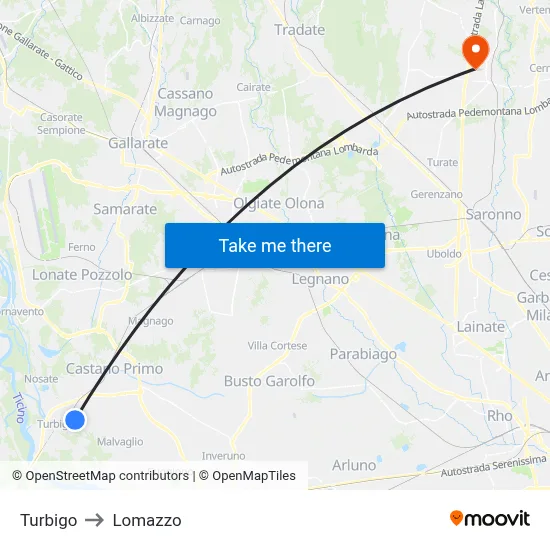 Turbigo to Lomazzo map