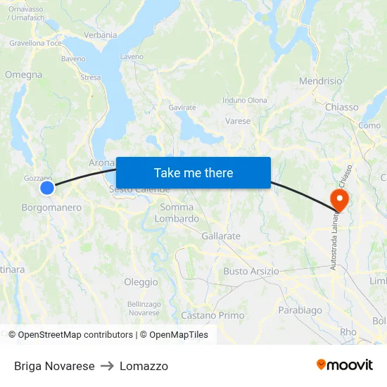 Briga Novarese to Lomazzo map