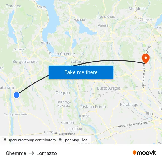 Ghemme to Lomazzo map