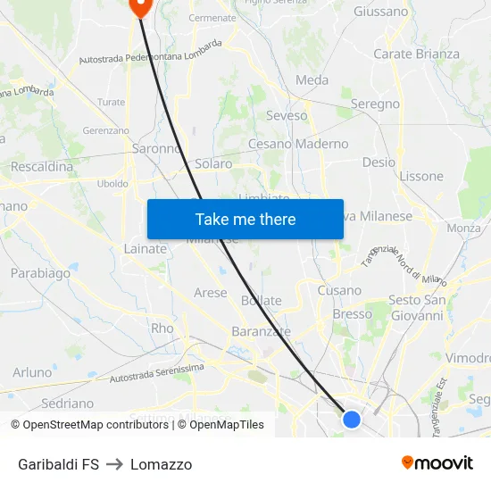 Garibaldi Station to Lomazzo map