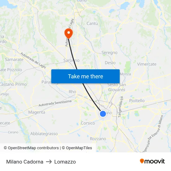 Milan Cadorna to Lomazzo map