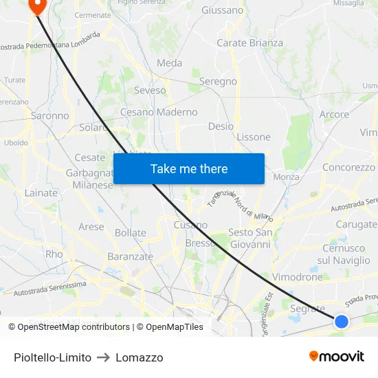 Pioltello-Limito to Lomazzo map